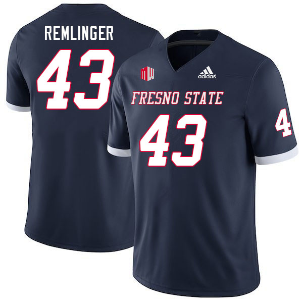 Men #43 Augustus Remlinger Fresno State Bulldogs College Football Jerseys Stitched Sale-Navy - Click Image to Close